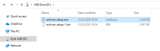 Installer files on a USB PenDrive