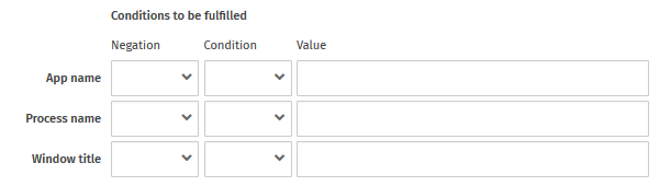 Alarm conditions for the application